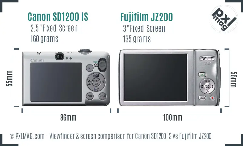 Canon SD1200 IS vs Fujifilm JZ200 Screen and Viewfinder comparison