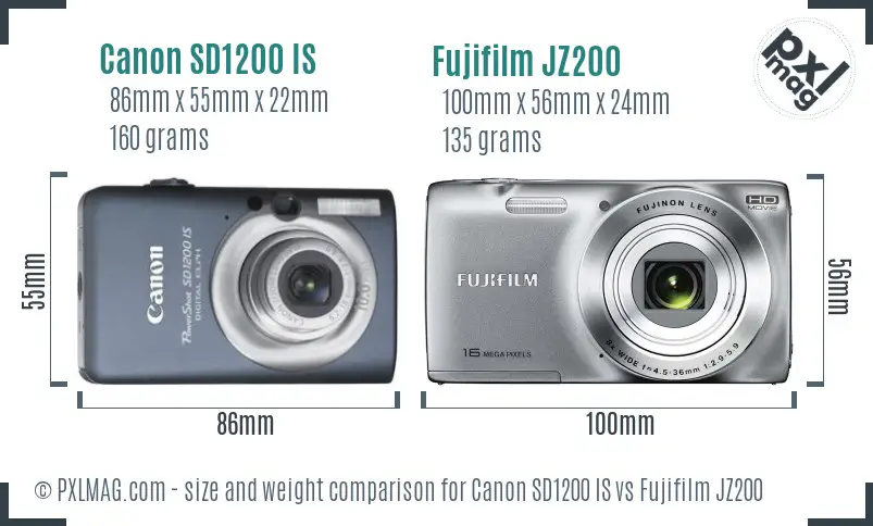 Canon SD1200 IS vs Fujifilm JZ200 size comparison