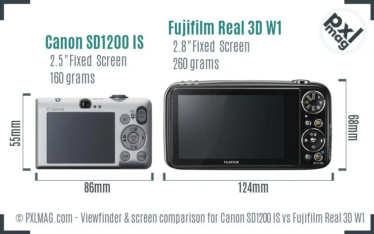 Canon SD1200 IS vs Fujifilm Real 3D W1 Screen and Viewfinder comparison
