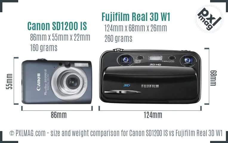 Canon SD1200 IS vs Fujifilm Real 3D W1 size comparison