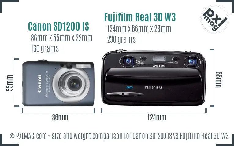 Canon SD1200 IS vs Fujifilm Real 3D W3 size comparison Canon SD1200 IS vs Fujifilm Real 3D W3 size comparison
