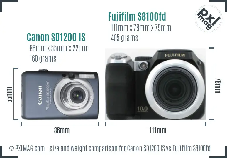Canon SD1200 IS vs Fujifilm S8100fd size comparison Canon SD1200 IS vs Fujifilm S8100fd size comparison