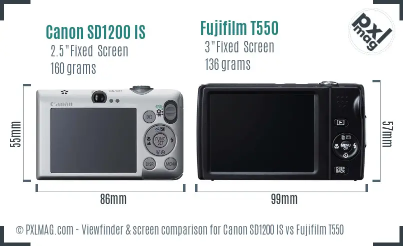 Canon SD1200 IS vs Fujifilm T550 Screen and Viewfinder comparison