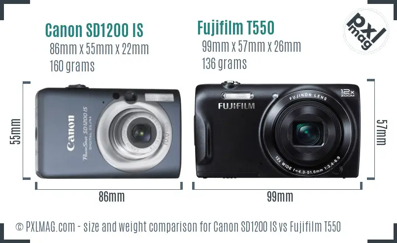 Canon SD1200 IS vs Fujifilm T550 size comparison