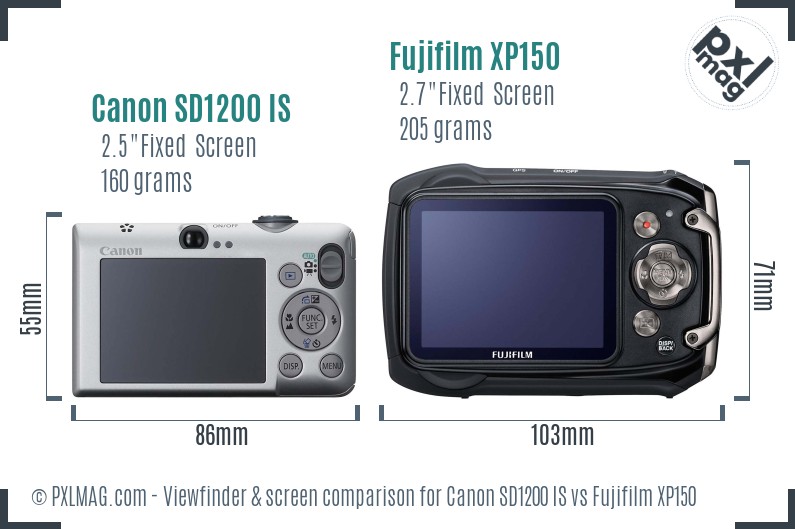 Canon SD1200 IS vs Fujifilm XP150 Screen and Viewfinder comparison