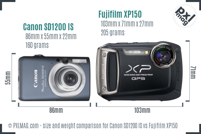 Canon SD1200 IS vs Fujifilm XP150 size comparison