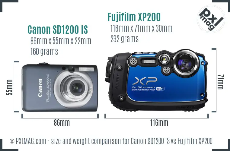 Canon SD1200 IS vs Fujifilm XP200 size comparison Canon SD1200 IS vs Fujifilm XP200 size comparison