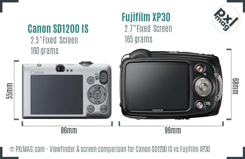 Canon SD1200 IS vs Fujifilm XP30 Screen and Viewfinder comparison