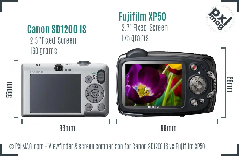 Canon SD1200 IS vs Fujifilm XP50 Screen and Viewfinder comparison