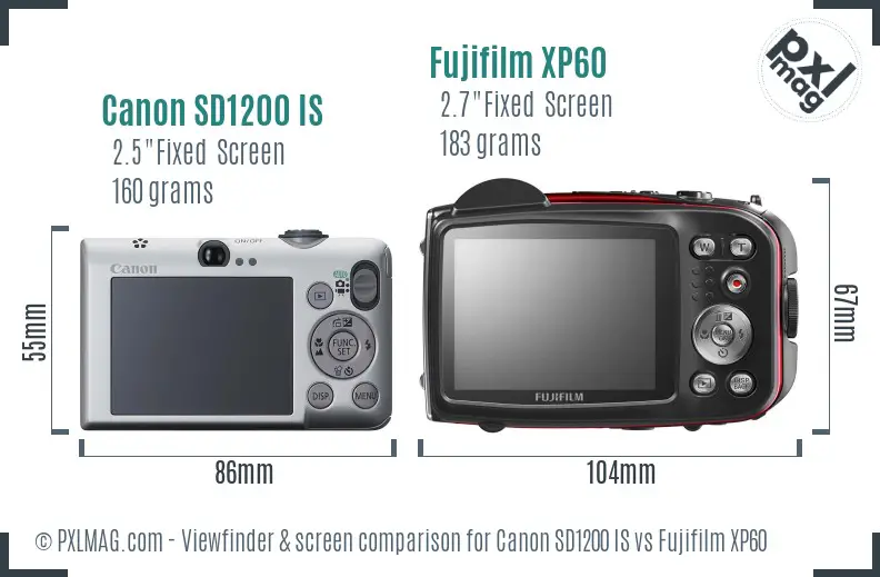 Canon SD1200 IS vs Fujifilm XP60 Screen and Viewfinder comparison