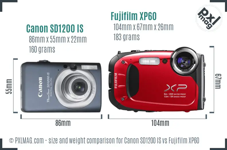 Canon SD1200 IS vs Fujifilm XP60 size comparison