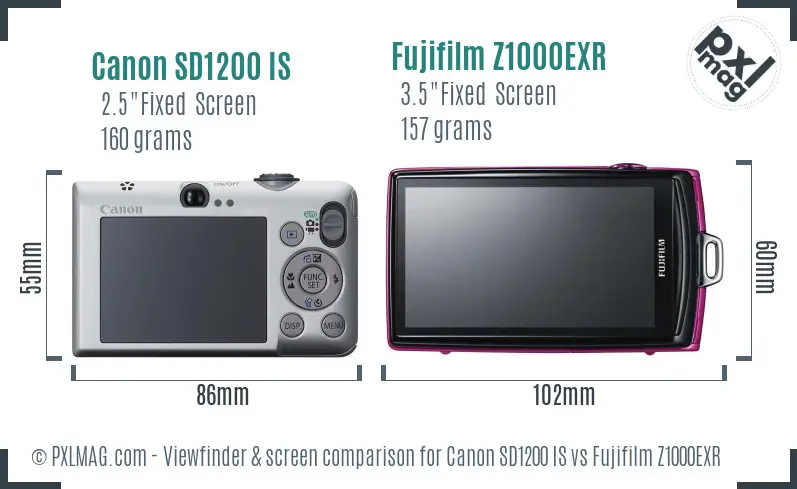 Canon SD1200 IS vs Fujifilm Z1000EXR Screen and Viewfinder comparison