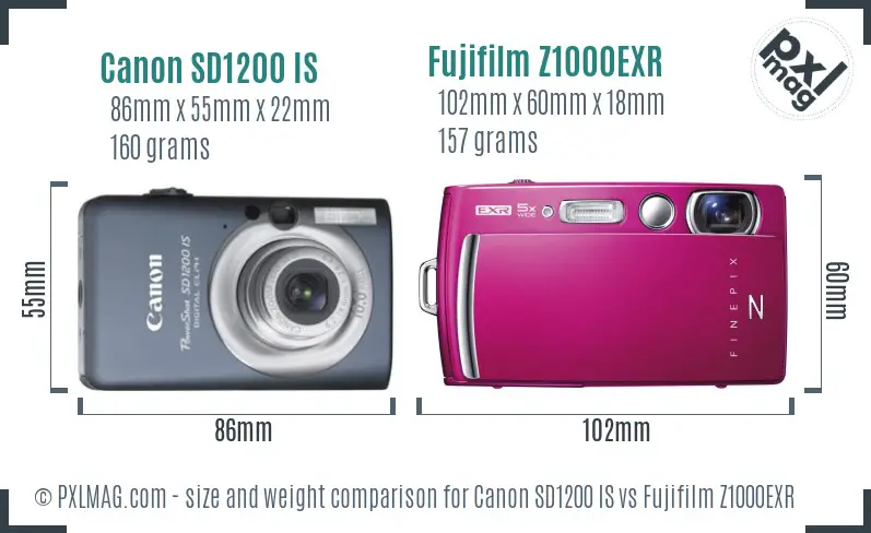 Canon SD1200 IS vs Fujifilm Z1000EXR size comparison