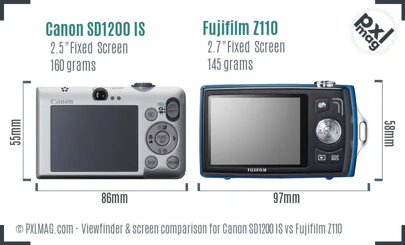Canon SD1200 IS vs Fujifilm Z110 Screen and Viewfinder comparison