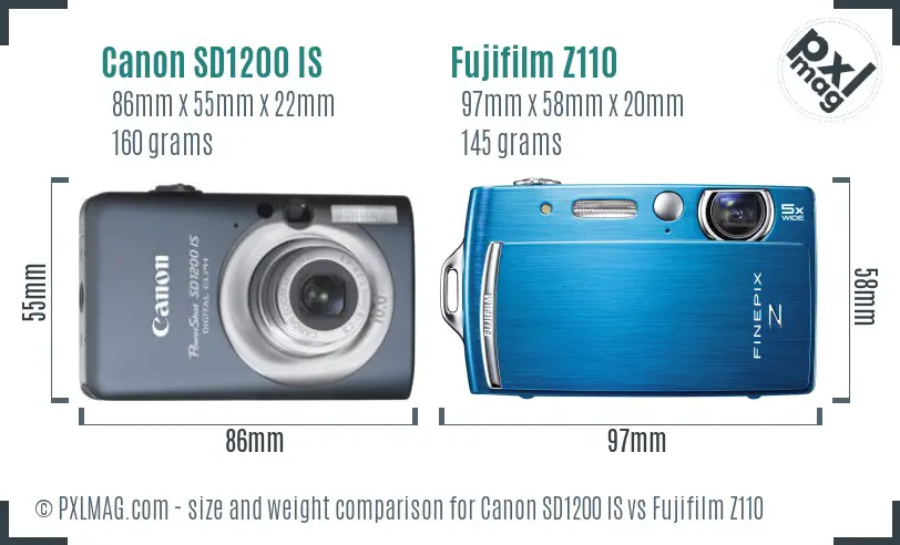 Canon SD1200 IS vs Fujifilm Z110 size comparison