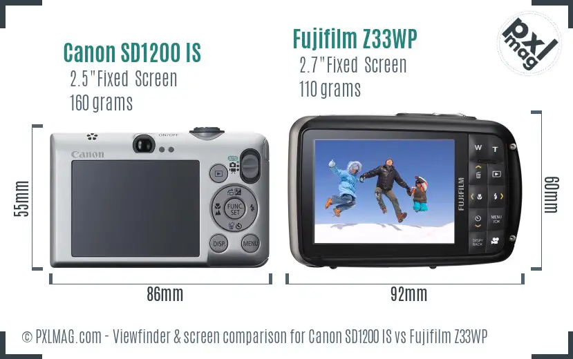 Canon SD1200 IS vs Fujifilm Z33WP Screen and Viewfinder comparison