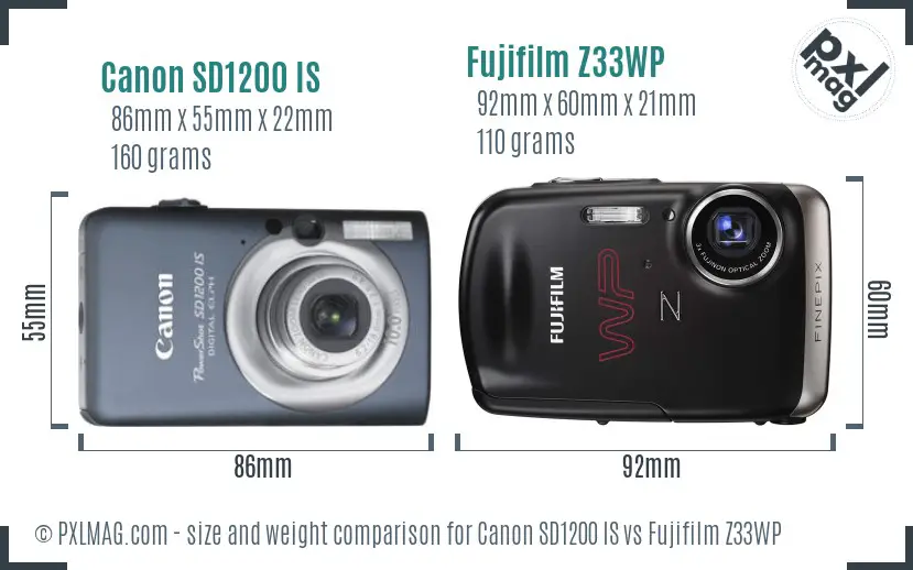 Canon SD1200 IS vs Fujifilm Z33WP size comparison