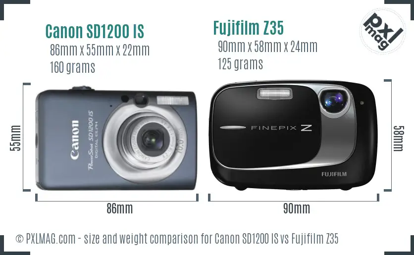 Canon SD1200 IS vs Fujifilm Z35 size comparison