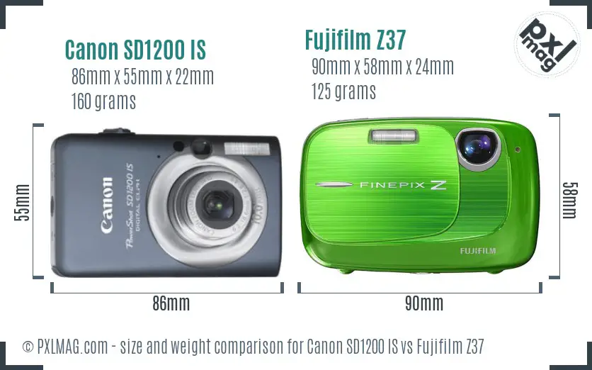 Canon SD1200 IS vs Fujifilm Z37 size comparison