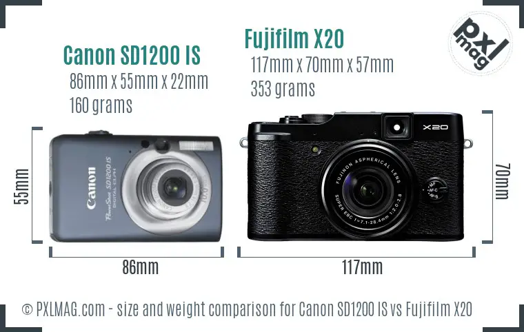 Canon SD1200 IS vs Fujifilm X20 size comparison