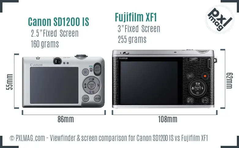 Canon SD1200 IS vs Fujifilm XF1 Screen and Viewfinder comparison