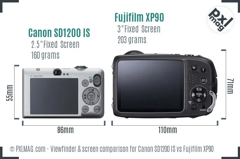 Canon SD1200 IS vs Fujifilm XP90 Screen and Viewfinder comparison