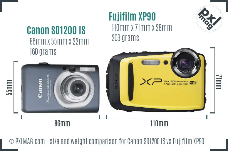 Canon SD1200 IS vs Fujifilm XP90 size comparison Canon SD1200 IS vs Fujifilm XP90 size comparison