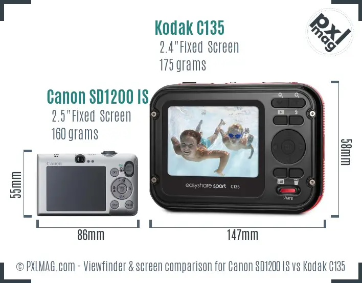 Canon SD1200 IS vs Kodak C135 Screen and Viewfinder comparison