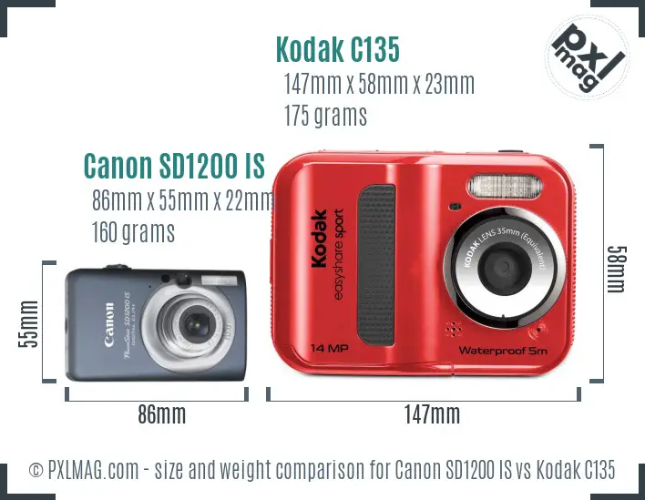 Canon SD1200 IS vs Kodak C135 size comparison