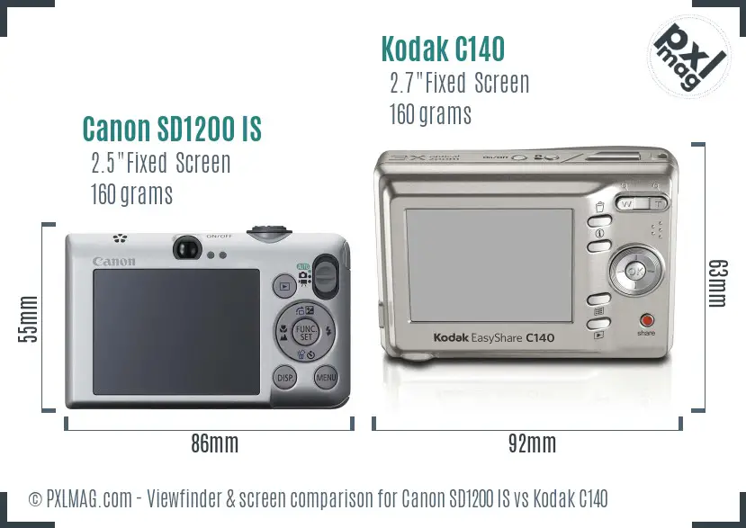 Canon SD1200 IS vs Kodak C140 Screen and Viewfinder comparison