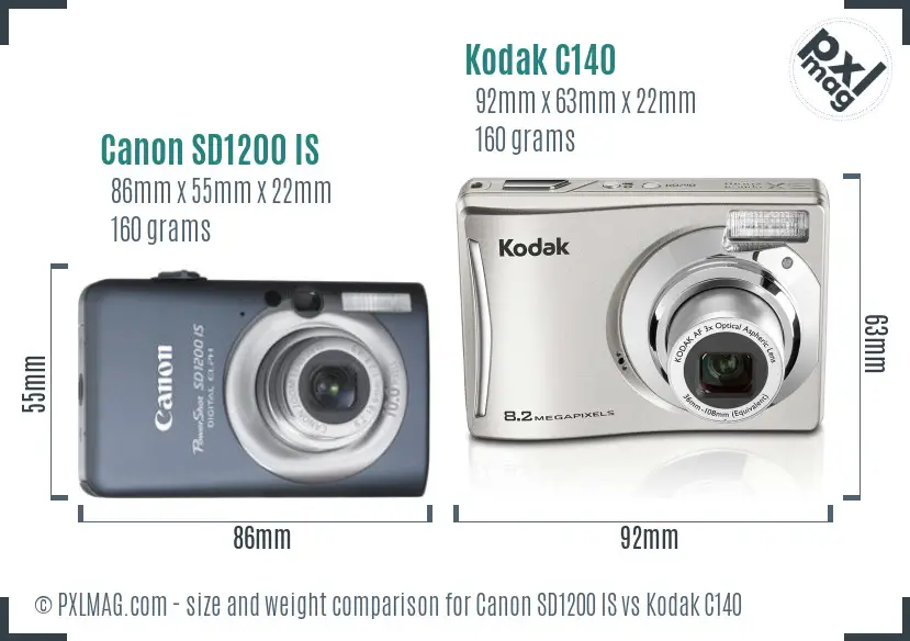 Canon SD1200 IS vs Kodak C140 size comparison