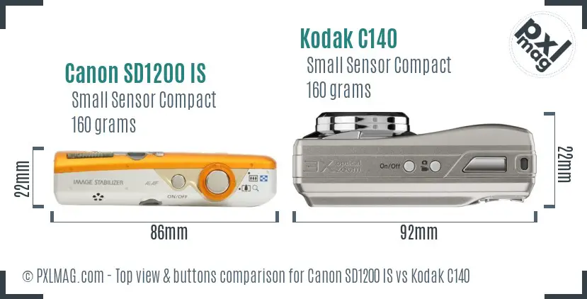 Canon SD1200 IS vs Kodak C140 top view buttons comparison