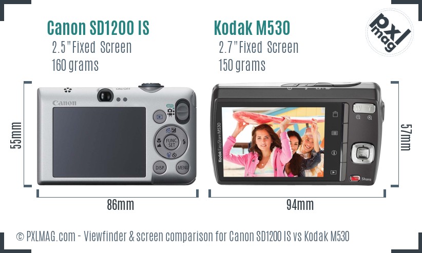 Canon SD1200 IS vs Kodak M530 Screen and Viewfinder comparison