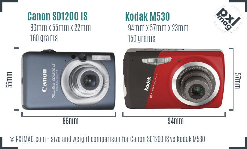 Canon SD1200 IS vs Kodak M530 size comparison