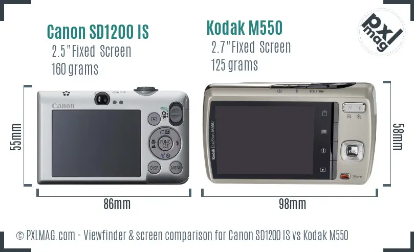 Canon SD1200 IS vs Kodak M550 Screen and Viewfinder comparison
