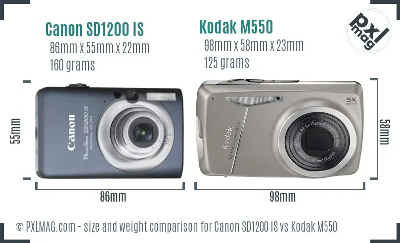 Canon SD1200 IS vs Kodak M550 size comparison