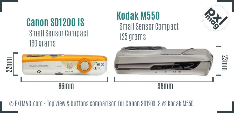 Canon SD1200 IS vs Kodak M550 top view buttons comparison