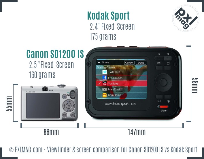 Canon SD1200 IS vs Kodak Sport Screen and Viewfinder comparison
