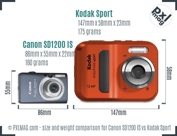 Canon SD1200 IS vs Kodak Sport size comparison Canon SD1200 IS vs Kodak Sport size comparison