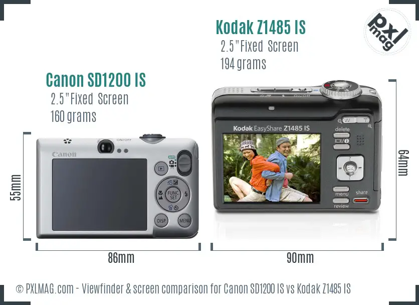 Canon SD1200 IS vs Kodak Z1485 IS Screen and Viewfinder comparison