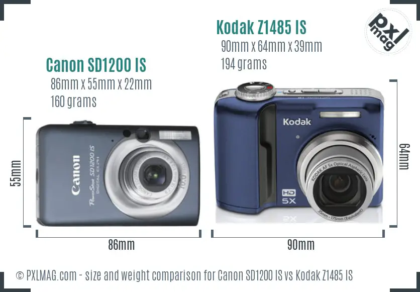 Canon SD1200 IS vs Kodak Z1485 IS size comparison