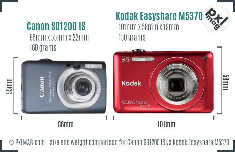 Canon SD1200 IS vs Kodak Easyshare M5370 size comparison