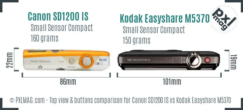 Canon SD1200 IS vs Kodak Easyshare M5370 top view buttons comparison