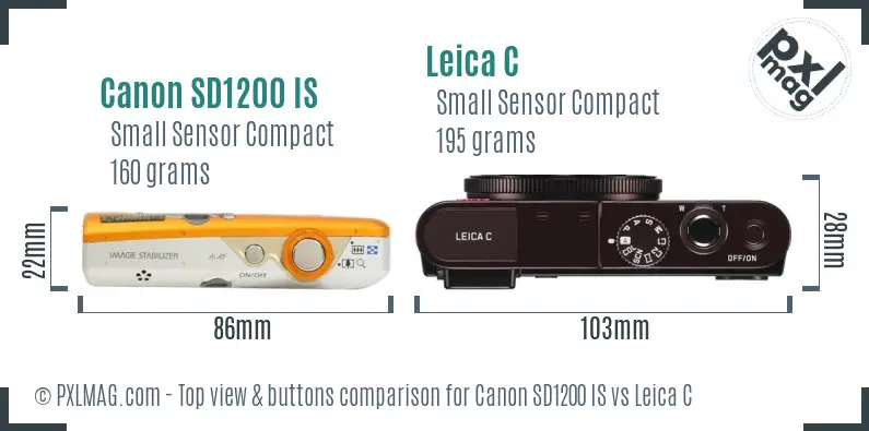 Canon SD1200 IS vs Leica C top view buttons comparison Canon SD1200 IS vs Leica C top view buttons comparison