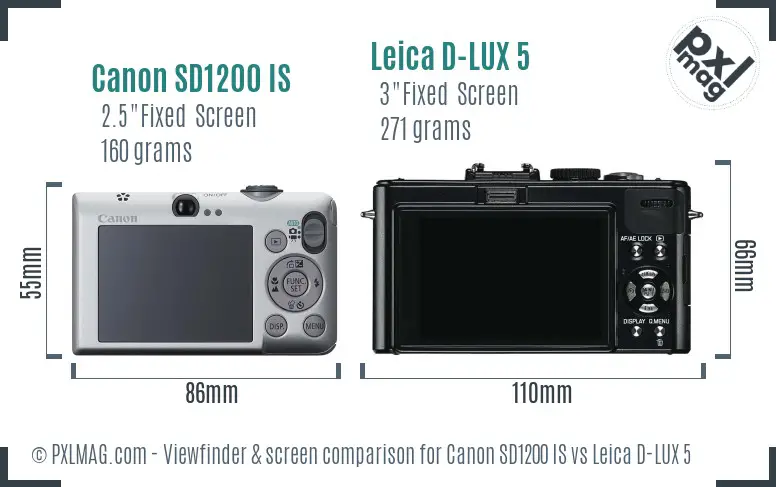 Canon SD1200 IS vs Leica D-LUX 5 Screen and Viewfinder comparison