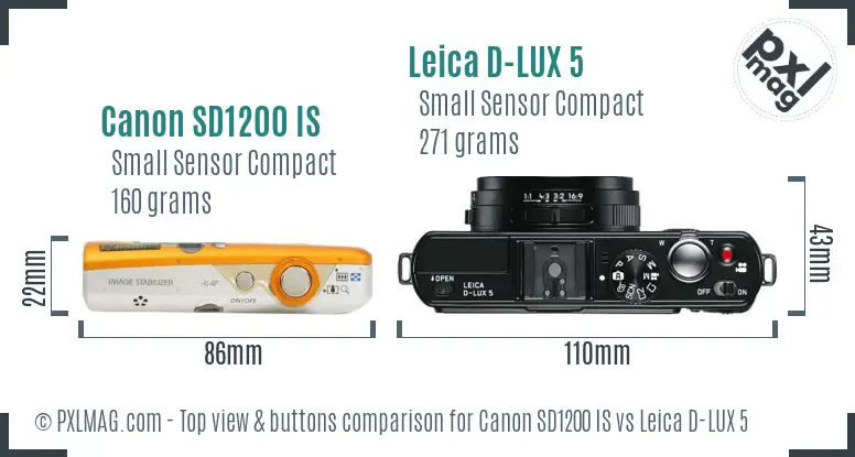 Canon SD1200 IS vs Leica D-LUX 5 top view buttons comparison