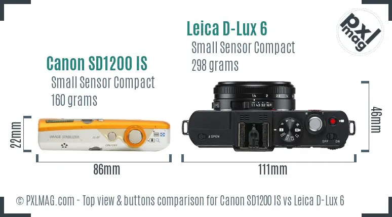 Canon SD1200 IS vs Leica D-Lux 6 top view buttons comparison Canon SD1200 IS vs Leica D-Lux 6 top view buttons comparison