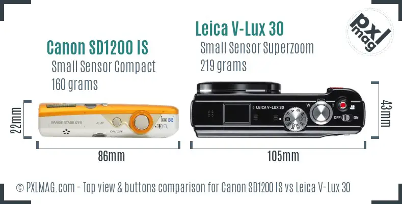 Canon SD1200 IS vs Leica V-Lux 30 top view buttons comparison