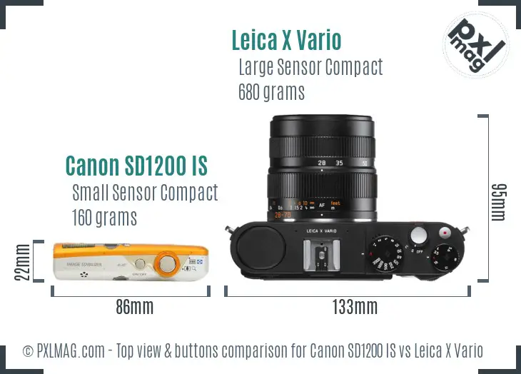 Canon SD1200 IS vs Leica X Vario top view buttons comparison