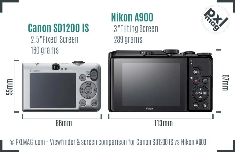 Canon SD1200 IS vs Nikon A900 Screen and Viewfinder comparison